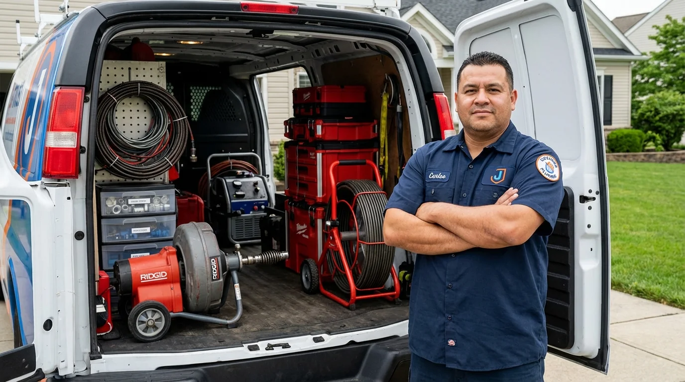 Professional drain cleaning equipment and Johns Plumbing LLC plumber in Emerson