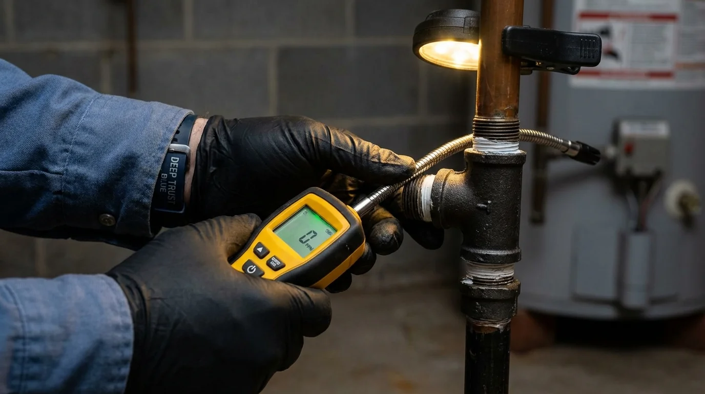 Gas leak detection with electronic sniffer by Johns Plumbing LLC in Emerson