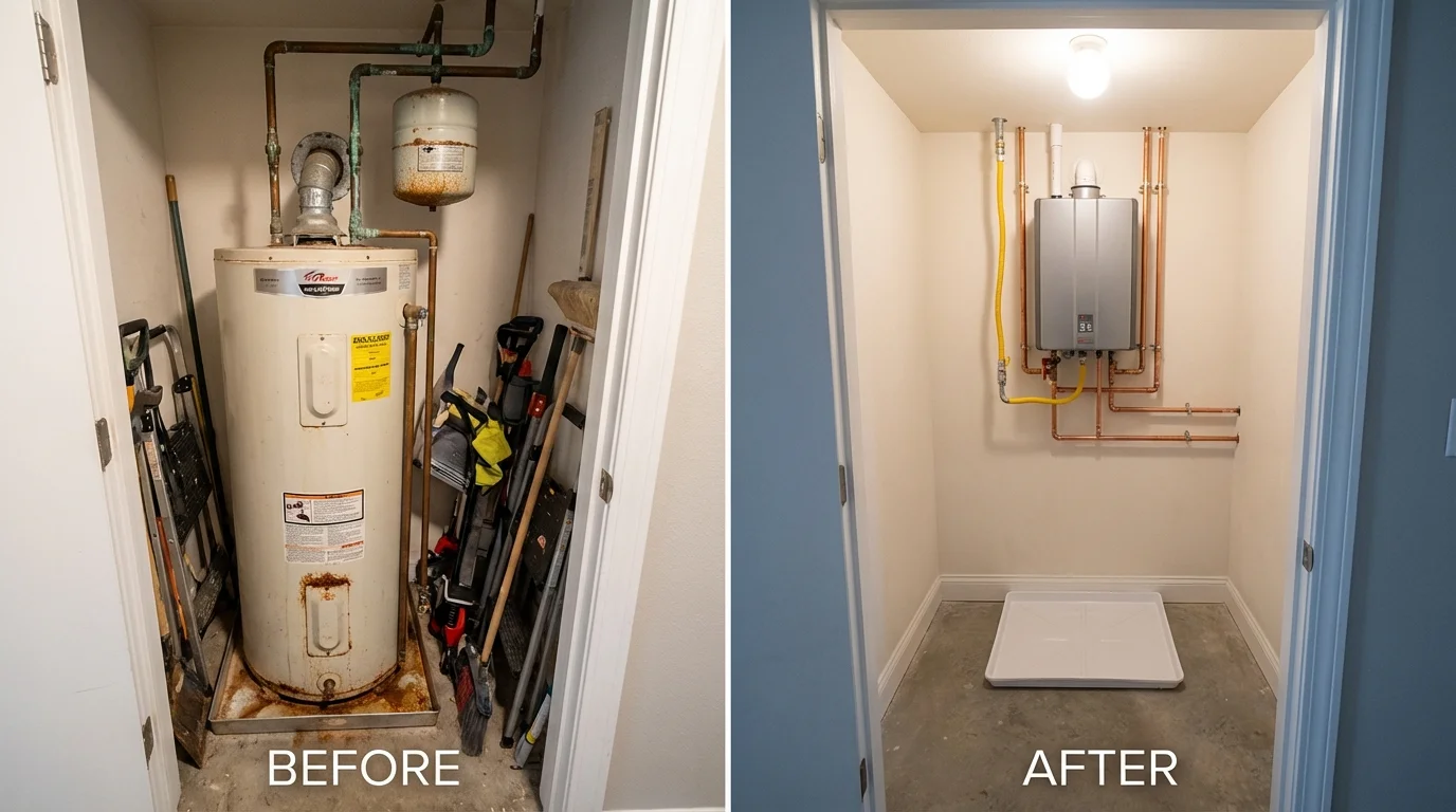 Tank water heater versus wall-mounted tankless unit comparison for Emerson, NJ homeowners